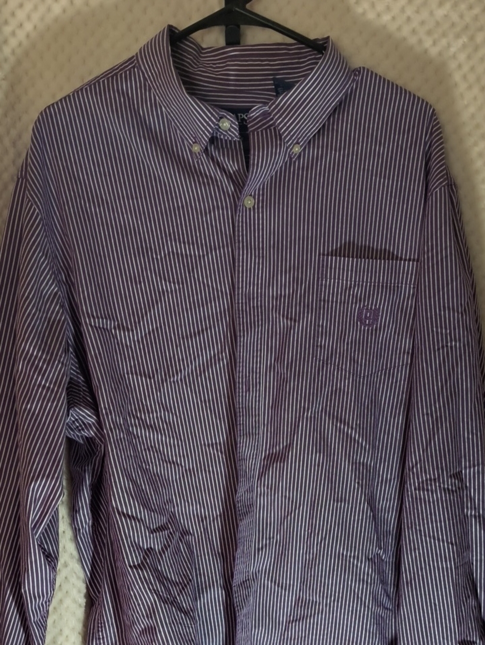 Chaps Purple and White Striped Button-Down Shirt